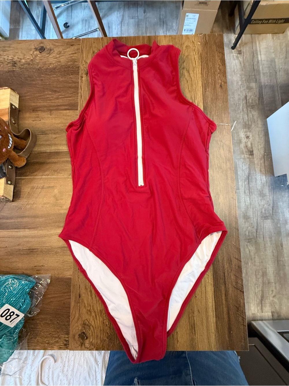 Charmo maroon/red Red Zip Front One-Piece Swimsuit w/spf  50+